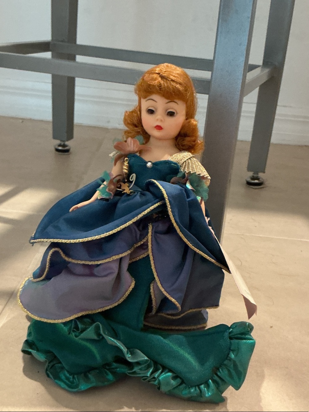 Blue and Teal Princess Doll with Layered Satin Gown